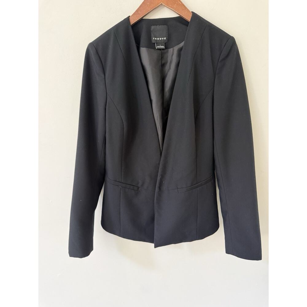 Trouve Womens Open Front Blazer Jacket Size L Black Career Office Workwear - Picture 2 of 11